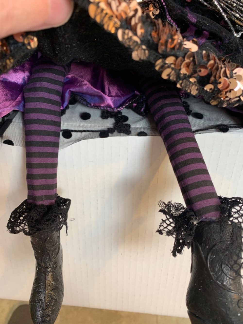 Spooky Old Witch With Broom Doll Shelf Sitter Purple Black Halloween Scary Decor - Picture 11 of 16